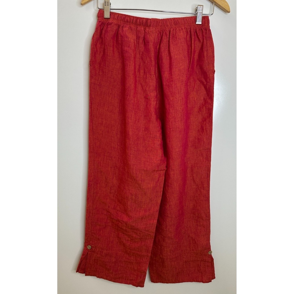 Orvis 100% Linen Elastic Waist Drawstring Crop Pants Button Slit Back Red Small - Picture 8 of 15